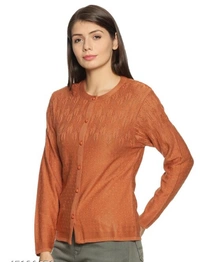 Clapton Acrylic Blend Round Neck Full Sleeve Casual Solid Winter Wear Cardigans For Women - M, Brown, Acrylic Blend, Pack of1